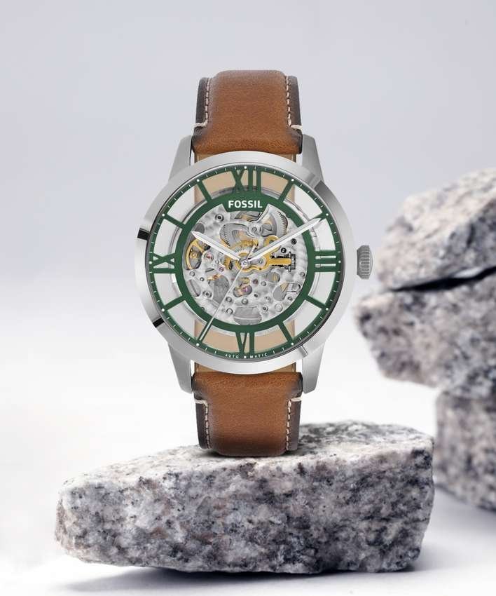 FOSSIL MEN BROWN TOWNSMAN SKELETON AUTOMATIC LETHER WRIST WATCH