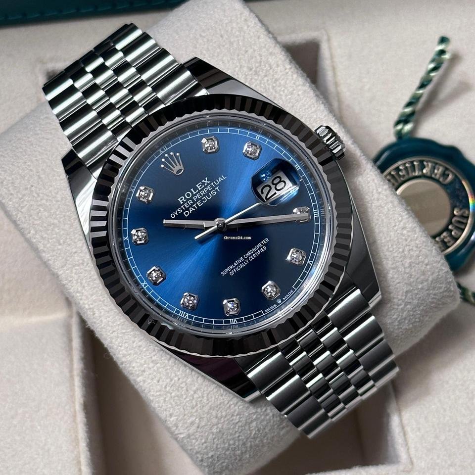 Rolex Date just 41 bright blue, diamond-set
