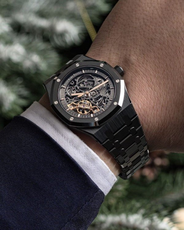 Audemars Piguet Royal Oak Double Balance Wheel Open worked black Skeleton Dial Automatic Mens Watch