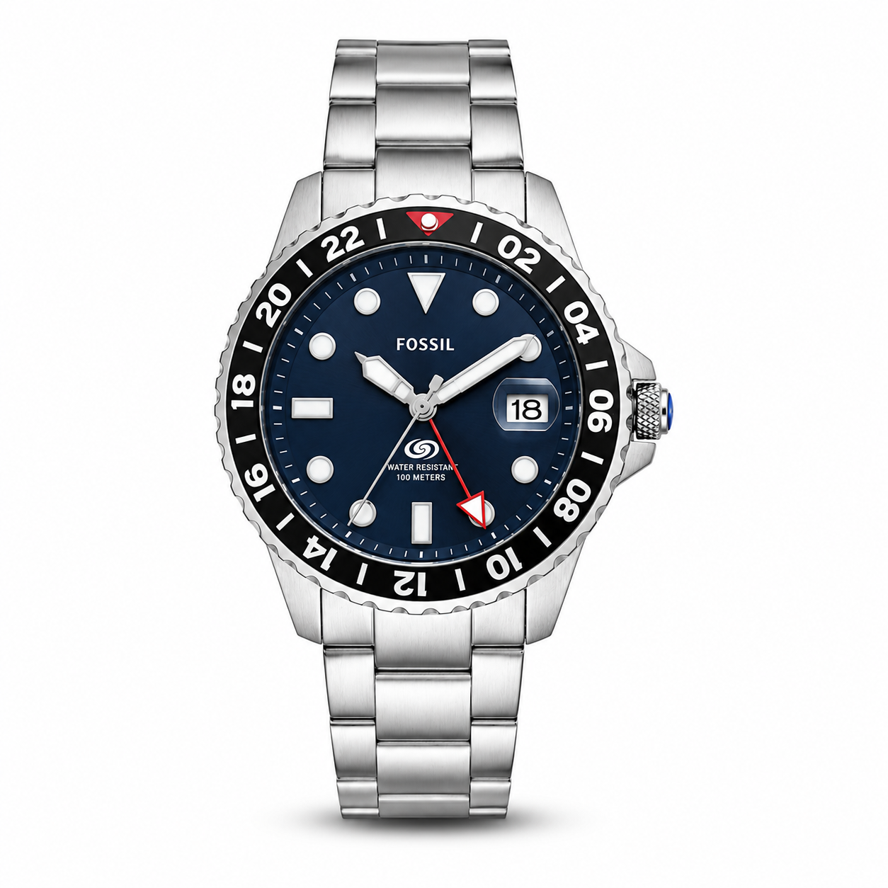 Fossil Silver Blue Dial Metal Watch