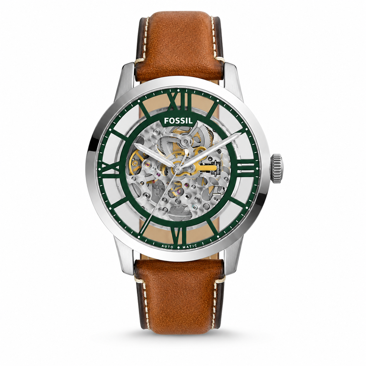 FOSSIL MEN BROWN TOWNSMAN SKELETON AUTOMATIC LETHER WRIST WATCH