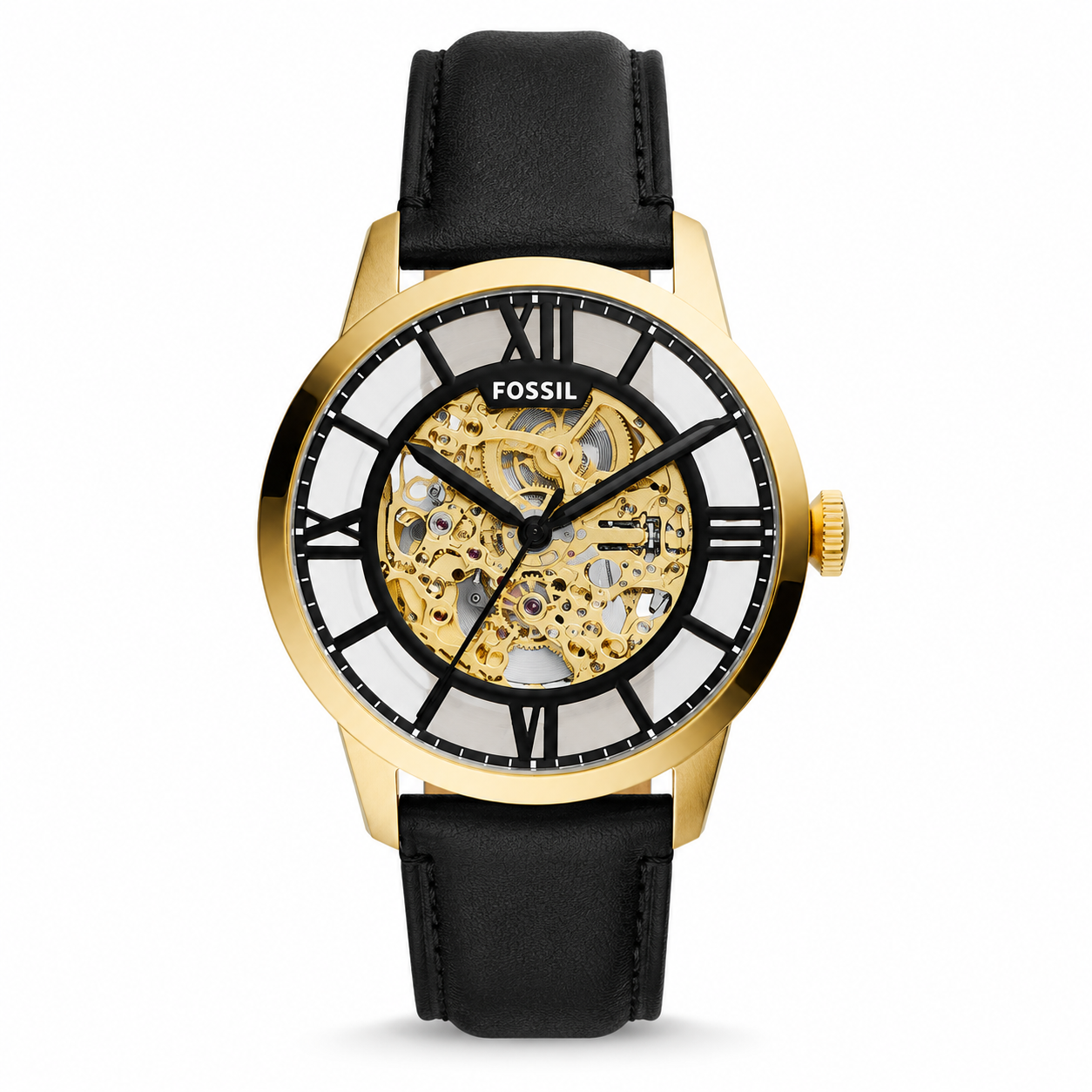 FOSSIL TOWNSMAN AUTOMATIC (BLACK/GOLDEN) AUTOMATIC LETHER WRIST WATCH
