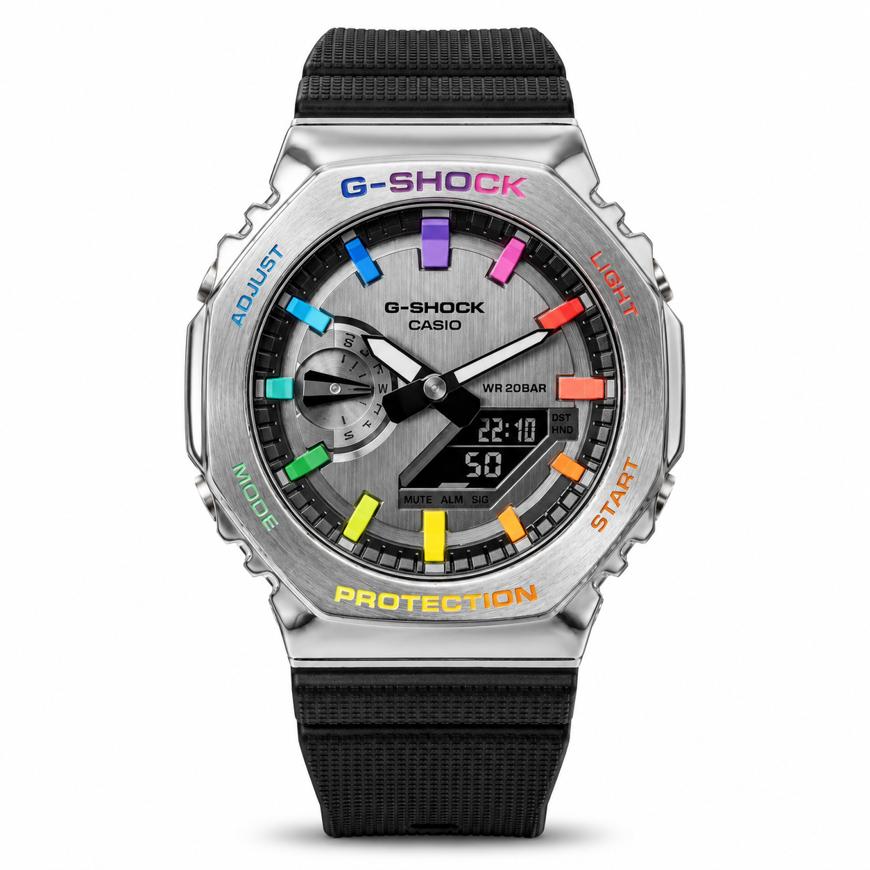 G-shock Gm 2100 Stainless Steel Rainbow Black Strap Watch