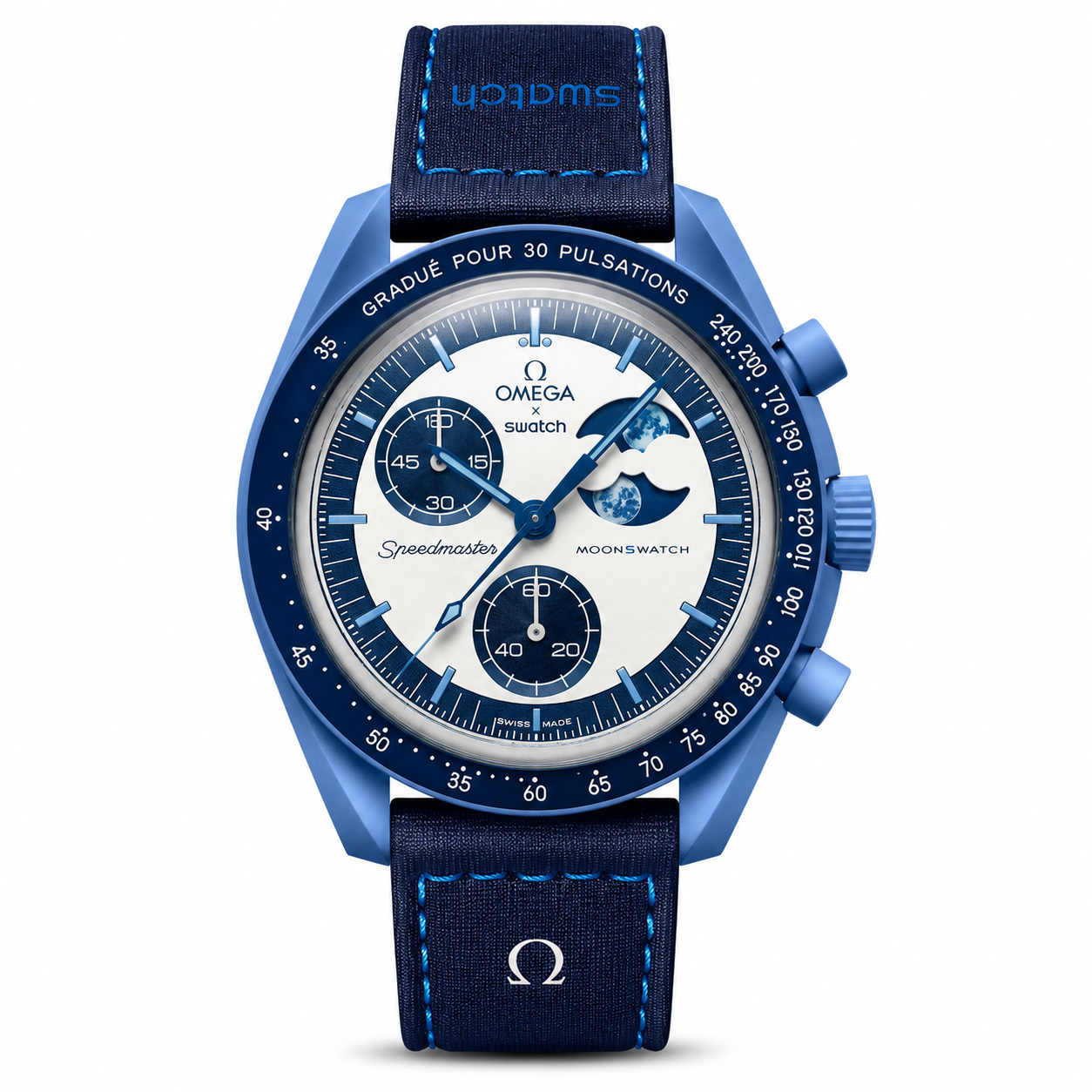 Swatch X Omega Bioceramic Moonswatch Mission To Moon Blue With Kit