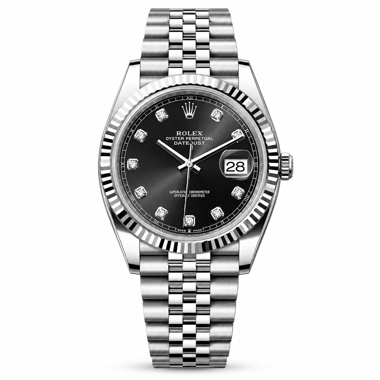 Rolex Date just 41 bright black, diamond-set