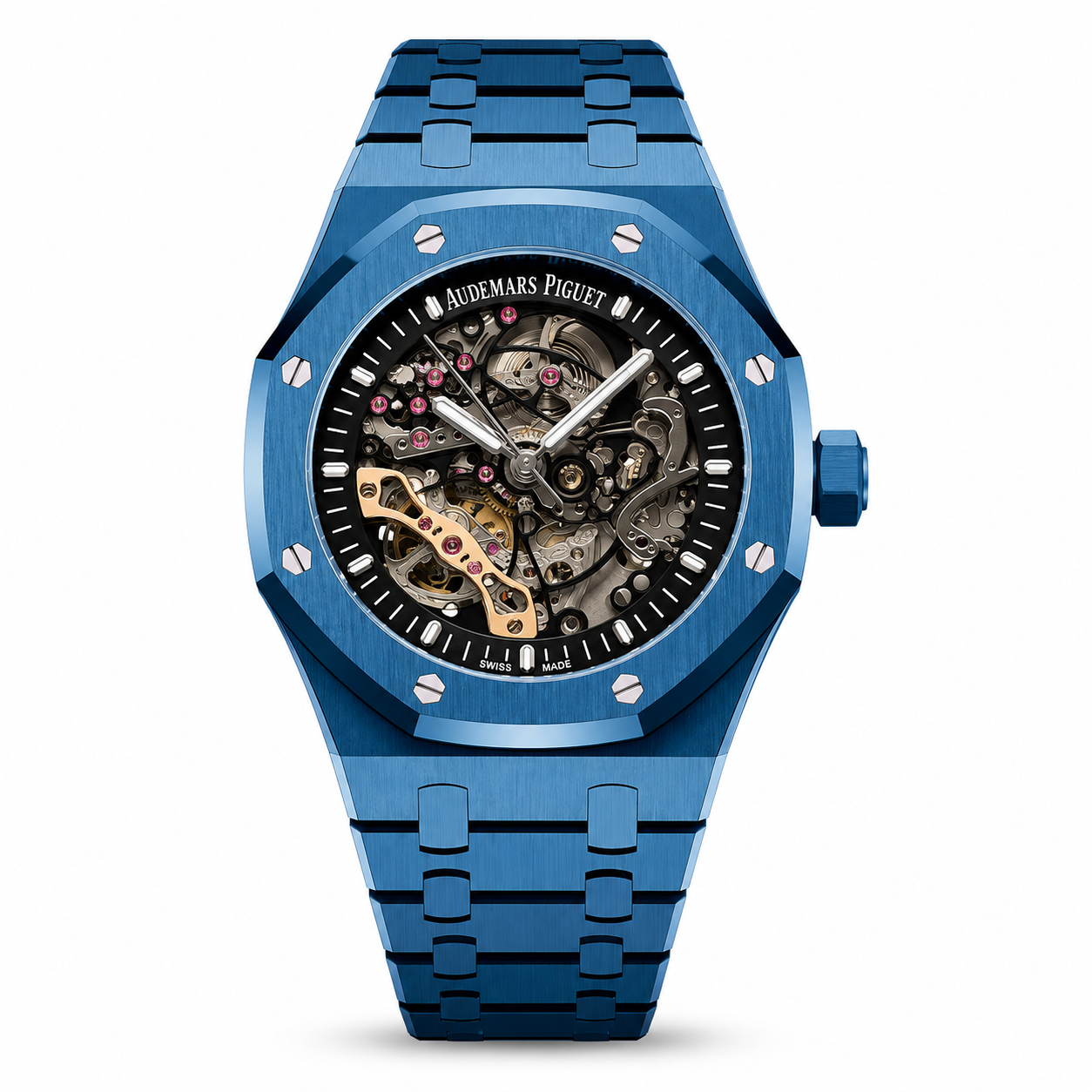 Audemars Piguet Royal Oak Double Balance Wheel Open worked Full Blue Skeleton Dial Automatic Mens Watch
