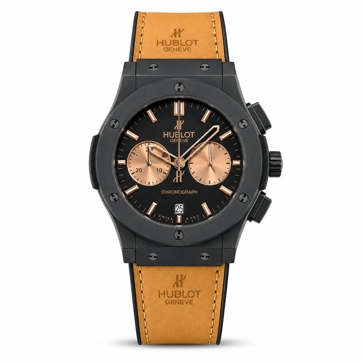 Hublot Brown Black Dial Leather Belt Watch