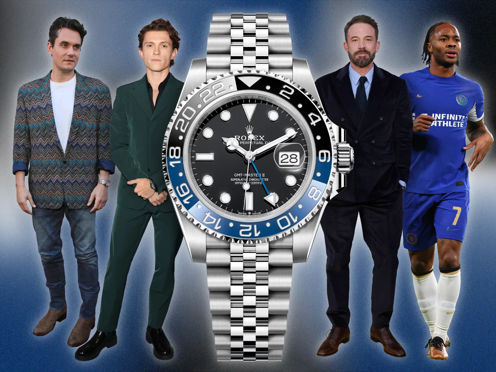 GMT-Master II blue and black Cerachrom bezel black dial Jubilee bracelet.