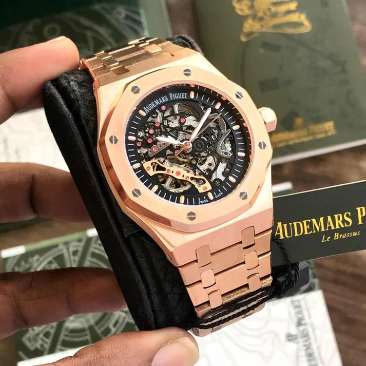 Audemars Piguet Royal Oak Double Balance Wheel Open worked Rose gold Skeleton Dial Automatic Mens Watch