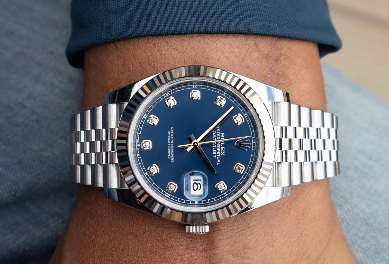 Rolex Date just 41 bright blue, diamond-set