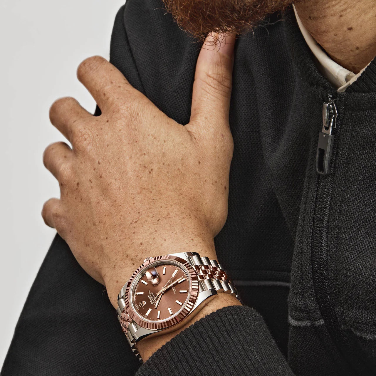 Rolex Date just 41 Two-Toned Rose Gold Stainless Steel Brown Dial