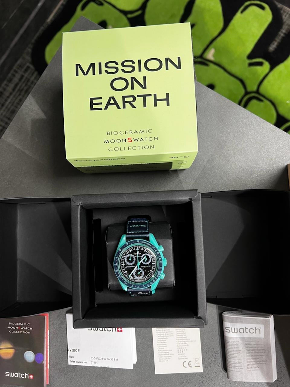 Swatch X Omega Bioceramic Moonswatch Mission To The Moon Earth Blue With Kit