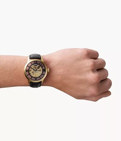 FOSSIL TOWNSMAN AUTOMATIC (BLACK/GOLDEN) AUTOMATIC LETHER WRIST WATCH