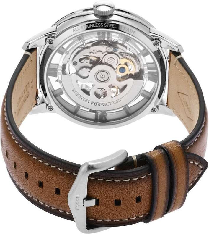 FOSSIL MEN BROWN TOWNSMAN SKELETON AUTOMATIC LETHER WRIST WATCH