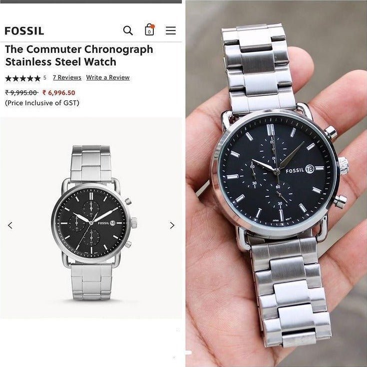 FOSSIL COMMUTER STAINLESS STEEL PREMIUM WATCH SILVER