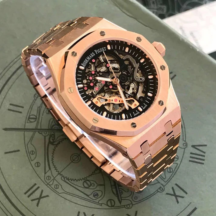 Audemars Piguet Royal Oak Double Balance Wheel Open worked Rose gold Skeleton Dial Automatic Mens Watch
