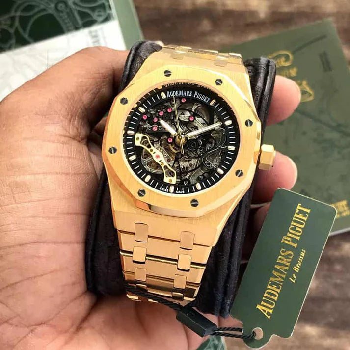 Audemars Piguet Royal Oak Double Balance Wheel Open worked yellow gold Skeleton Dial Automatic Mens Watch