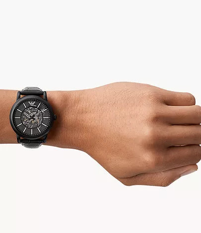 Armani Black Leather Automatic Watch