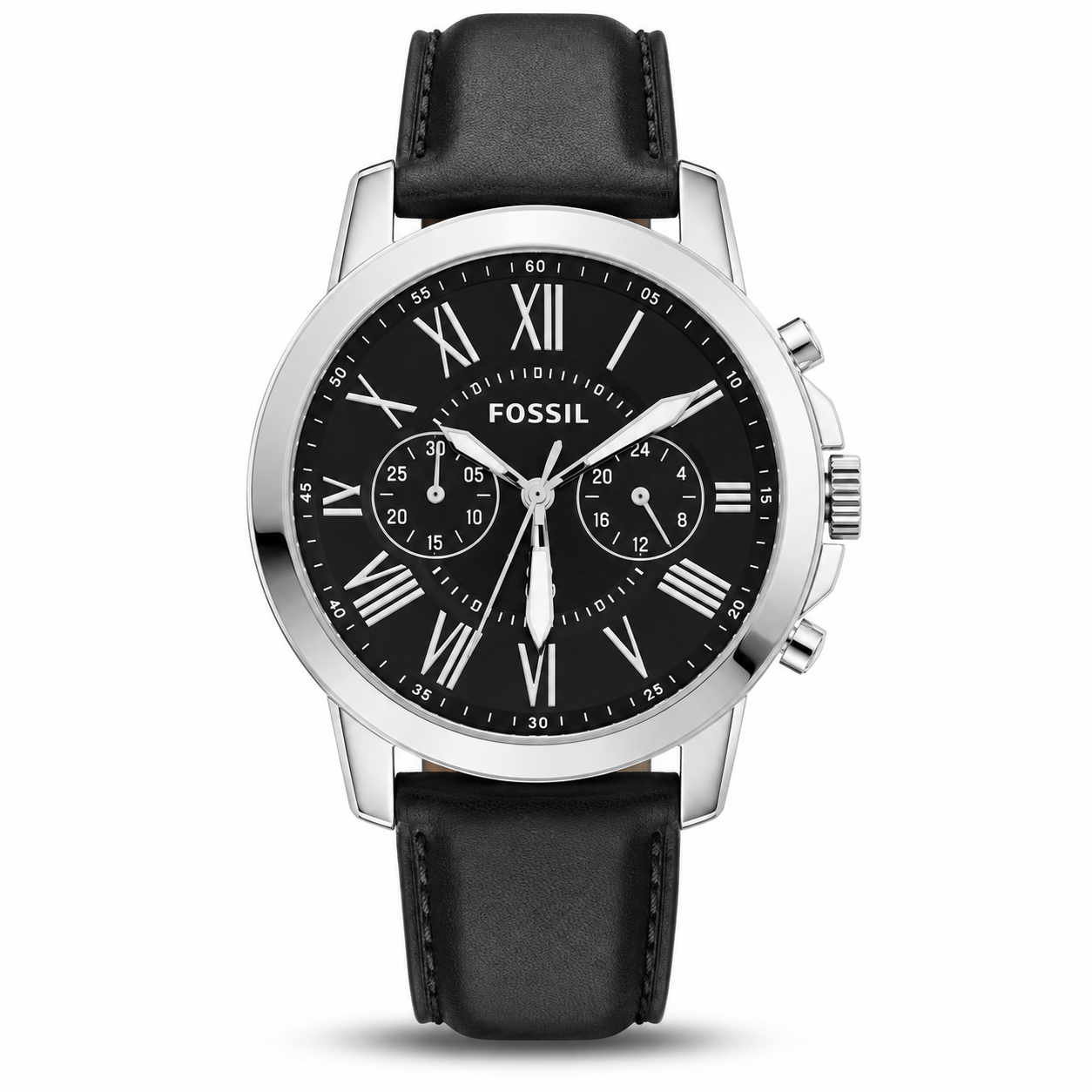 Fossil Grant Leather Belt Black Silver Watch