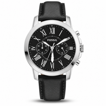 Fossil Grant Leather Belt Black Silver Watch