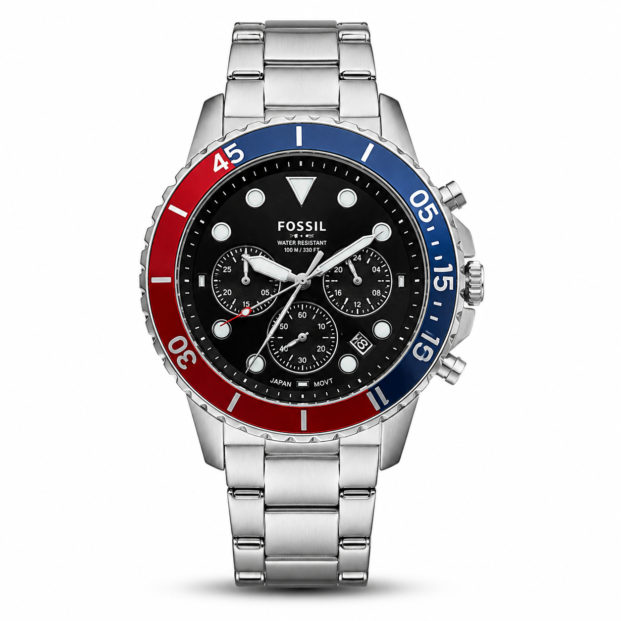 Fossil Fb 03 Silver Red Metal Watch