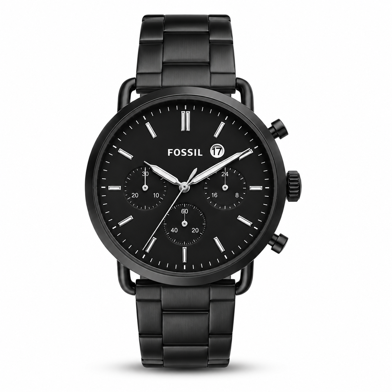 FOSSIL COMMUTER BLACK SILVER STAINLESS STEEL WATCH