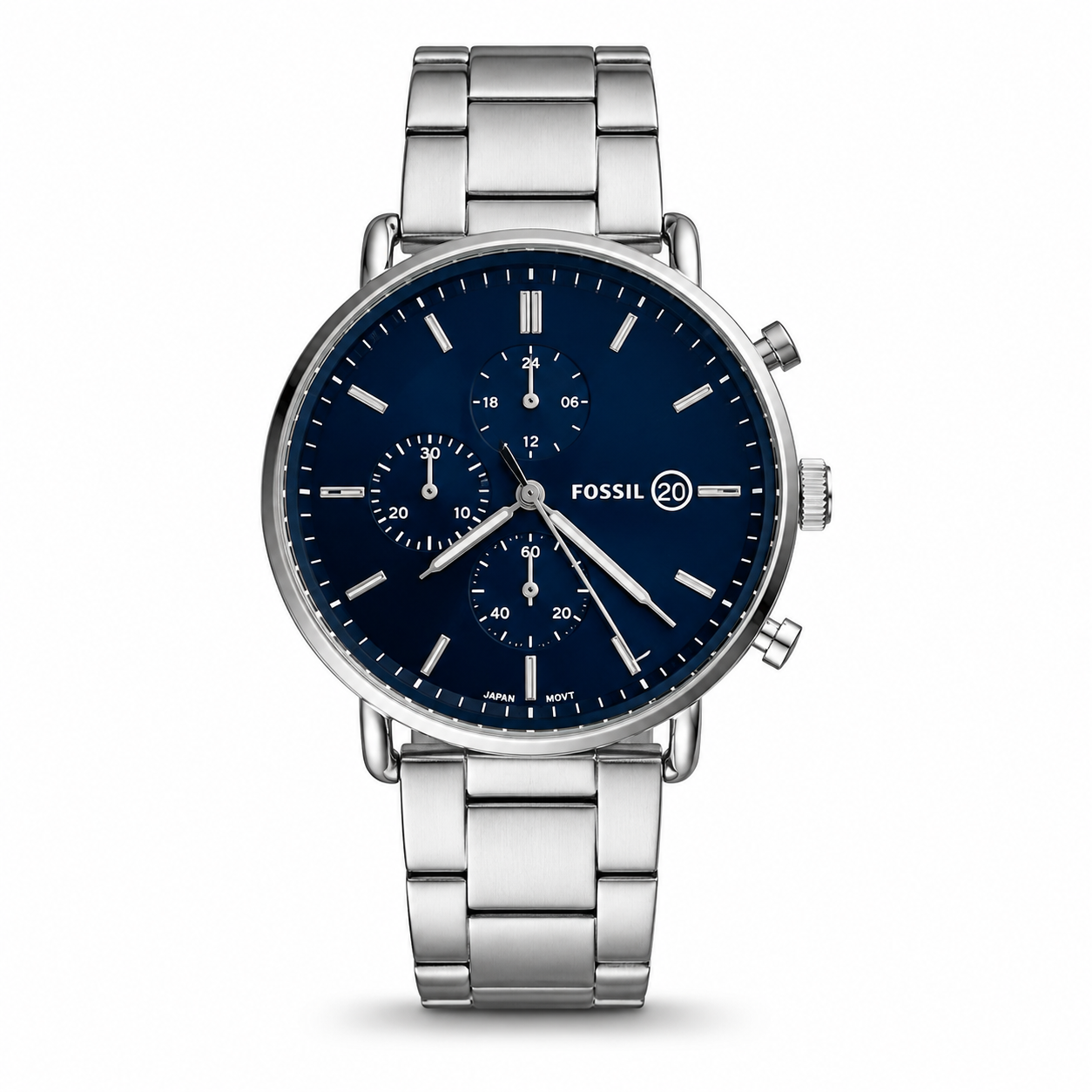 FOSSIL COMMUTER STAINLESS STEEL PREMIUM WATCH SILVER