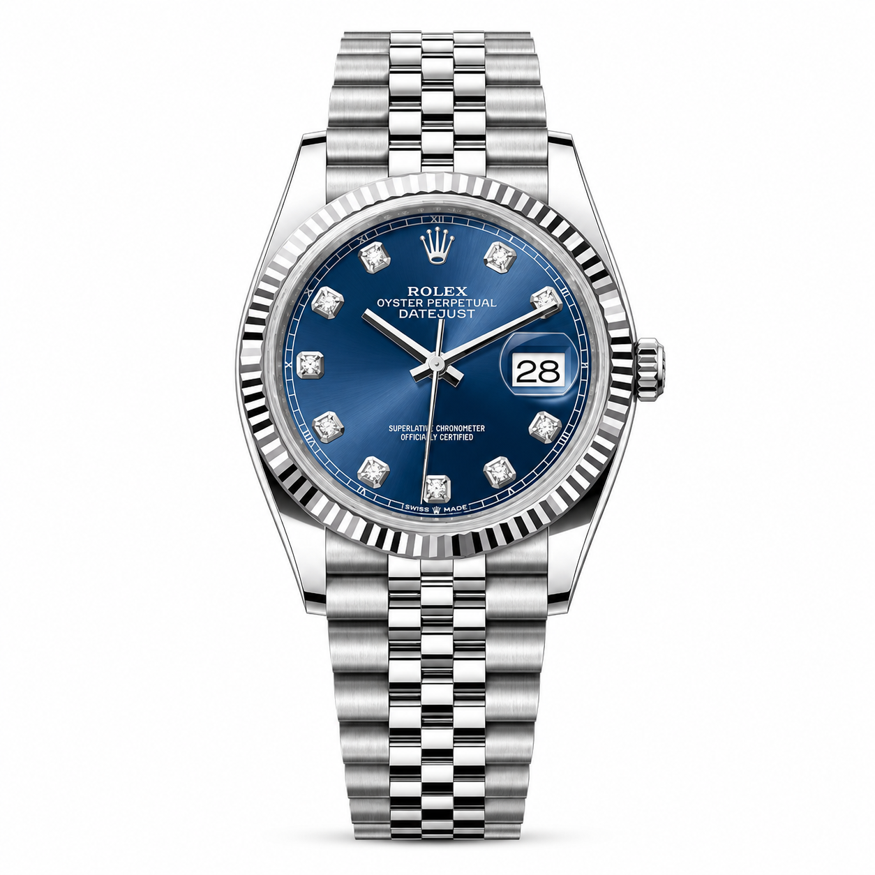 Rolex Date just 41 bright blue, diamond-set