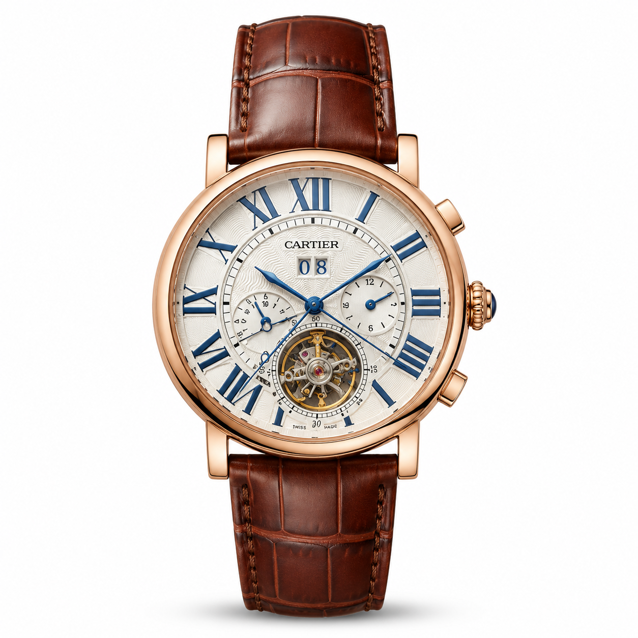 Cartier Leather Brown Automatic Watch Circle Dial B