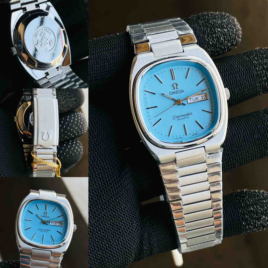 Omega Speedmaster Slim Silver Blue Metal Watch
