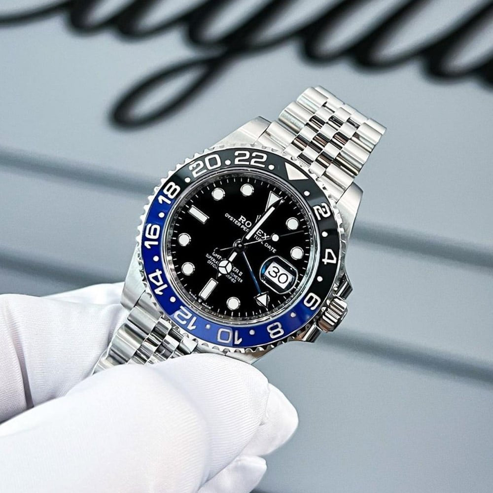 GMT-Master II  blue and black Cerachrom bezel black dial Jubilee bracelet.