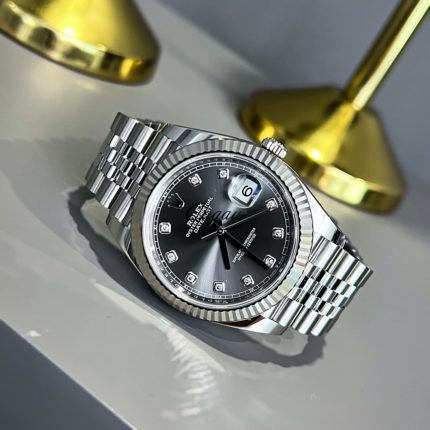 Rolex Date just 41 bright black, diamond-set