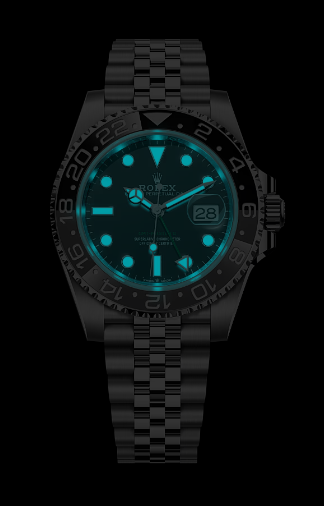GMT-Master II black dial date Jubilee bracelet.