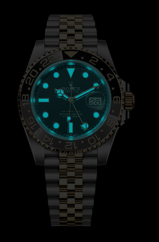 GMT-Master II yellow gold with a black dial and a Jubilee bracelet.