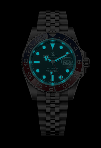 GMT-Master II red and blue Cerachrom bezel black dial and a Jubilee bracelet.