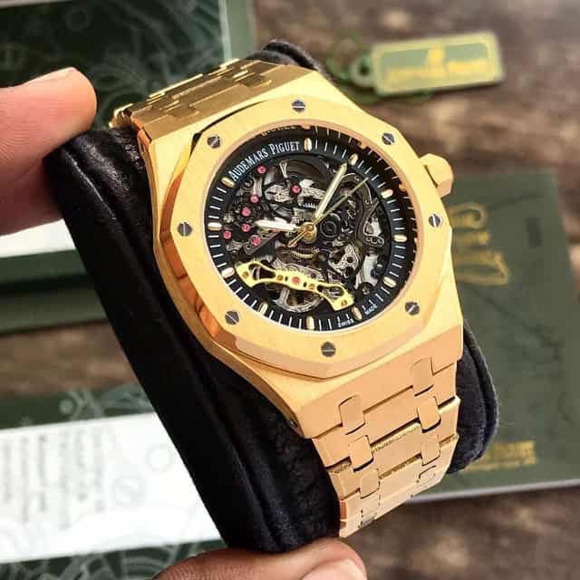 Audemars Piguet Royal Oak Double Balance Wheel Open worked yellow gold Skeleton Dial Automatic Mens Watch