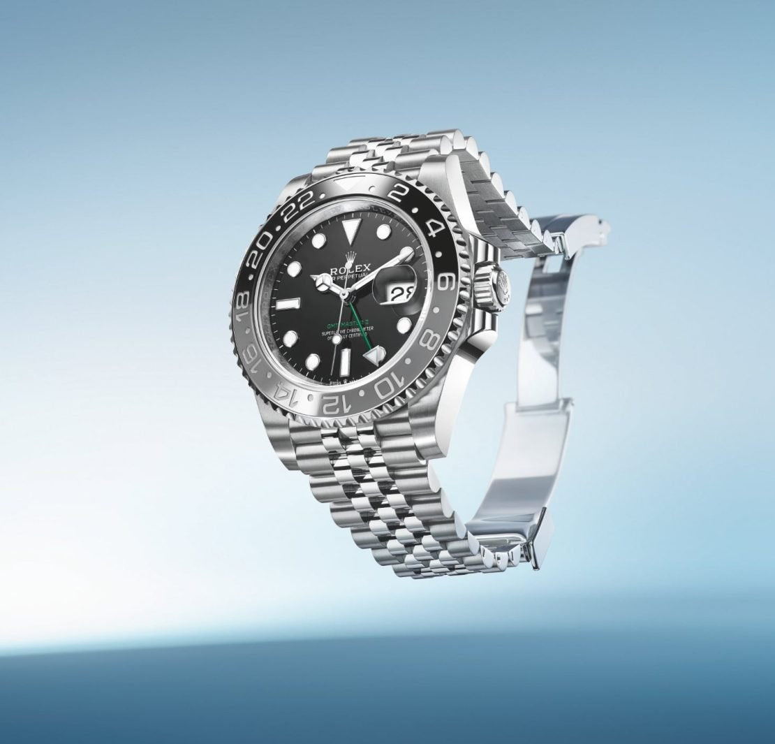 GMT-Master II black dial date Jubilee bracelet.