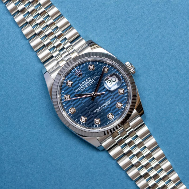 Rolex Date just 41 bright blue, diamond-set